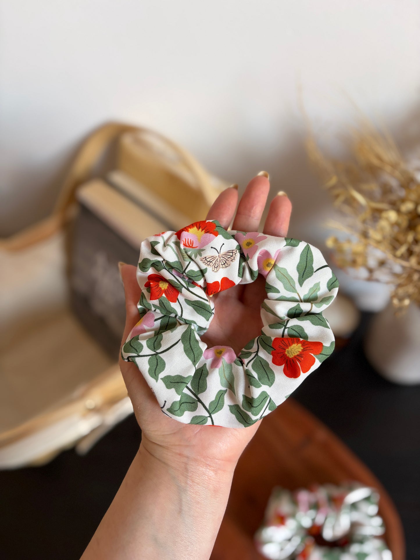 Red Flower scrunchie